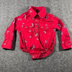 Wrangler Cowboy Shirt One Piece Baby Red Size 3-6 Months Pearl Snaps Western